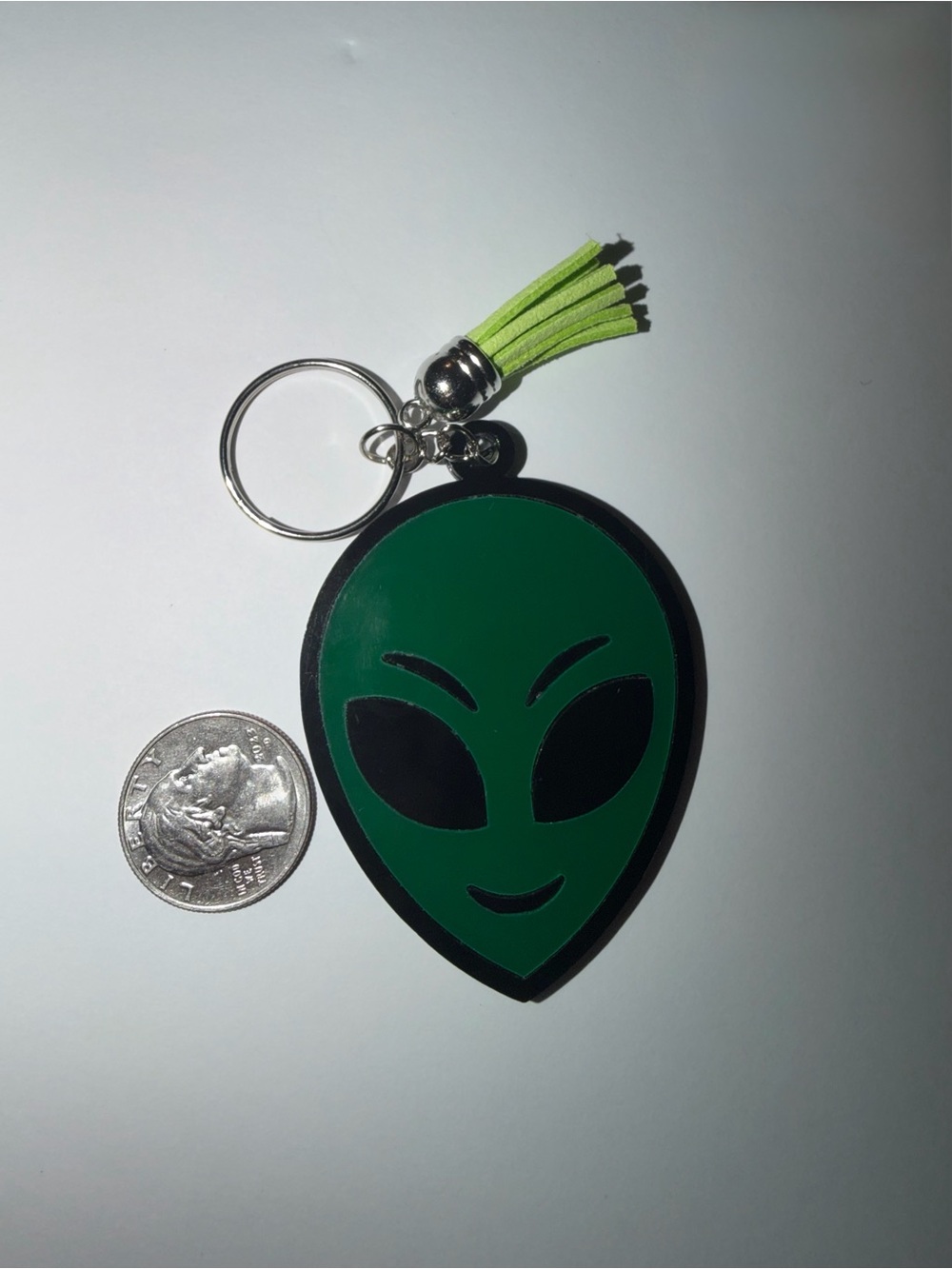 Green Alien Face Keychain with Tassel